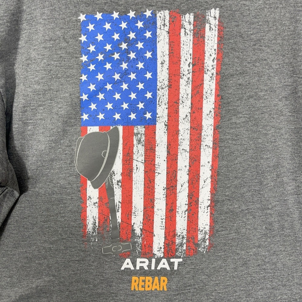 Ariat Rebar T-Shirt Mens Cotton Strong Grit American Flag XL Gray Workwear